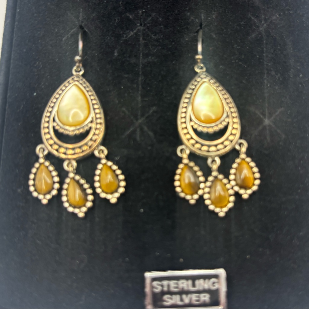 Qvc Sterling Silver Tigers Eye Earrings Nib 36$
